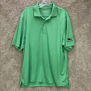 Vineyard Vines Mens M Green Short Sleeve Embroidered Patch Collared Polo Shirt